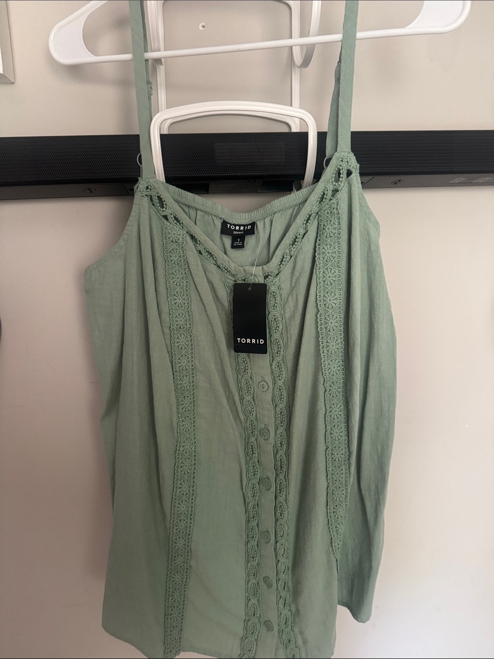 torrid Sage Green Lace-Trim Button Cami